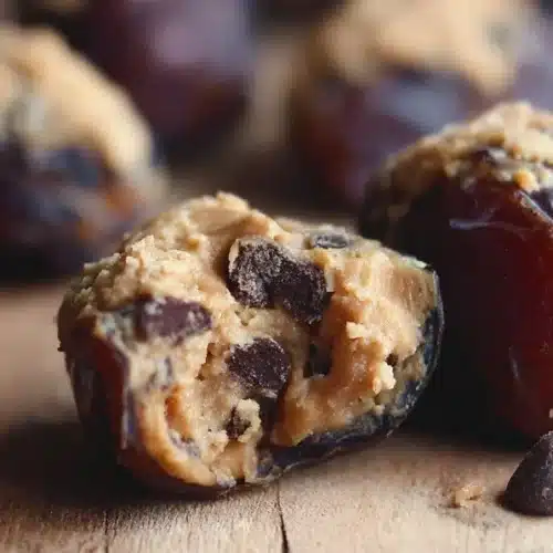 Chocolate chip cookie dough stuffed dates on a plate