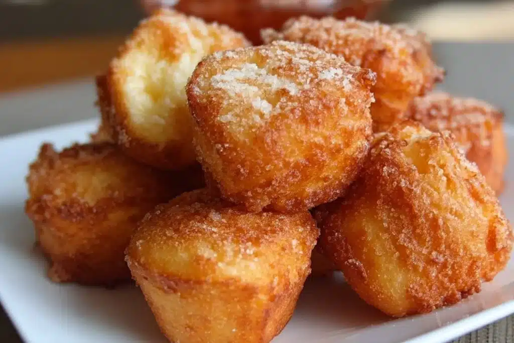 Delicious crispy fried cheesecake bites served with a sweet sauce