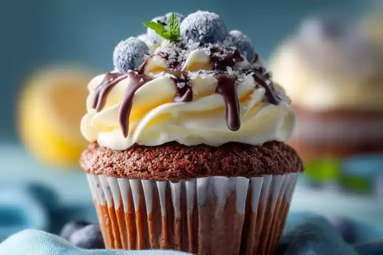 A selection of beautifully decorated cupcakes arranged on a colorful display.