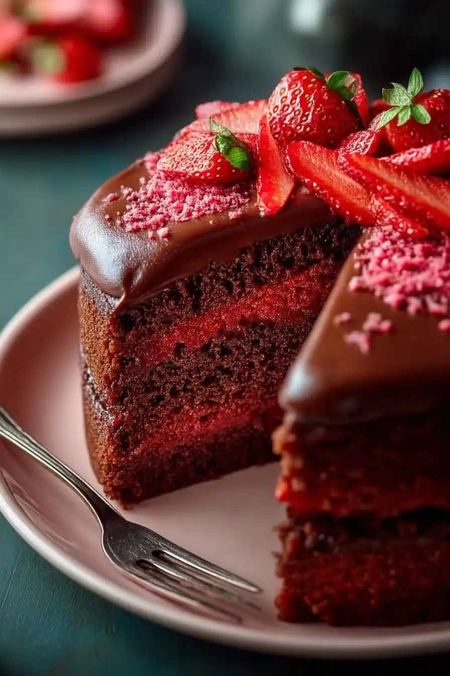 Delicious Strawberry Cake with Chocolate Frosting
