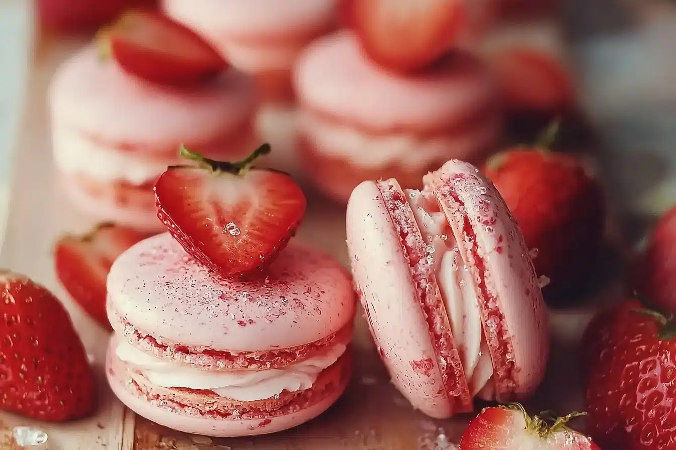 Delightful Strawberry Macaron Shells with Creamy Buttercream