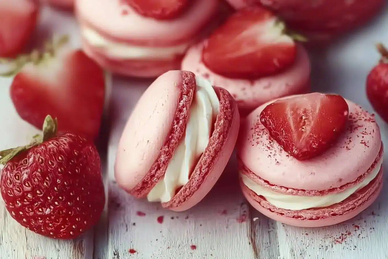 Delightful Strawberry Macaron Shells with Creamy Buttercream