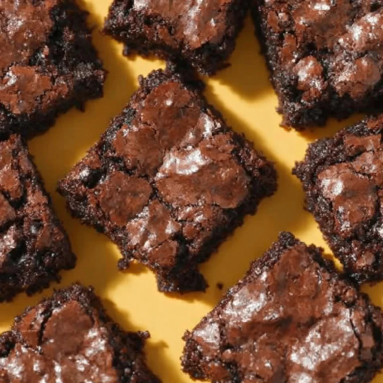 Plate of easy homemade brownies with chocolate drizzle