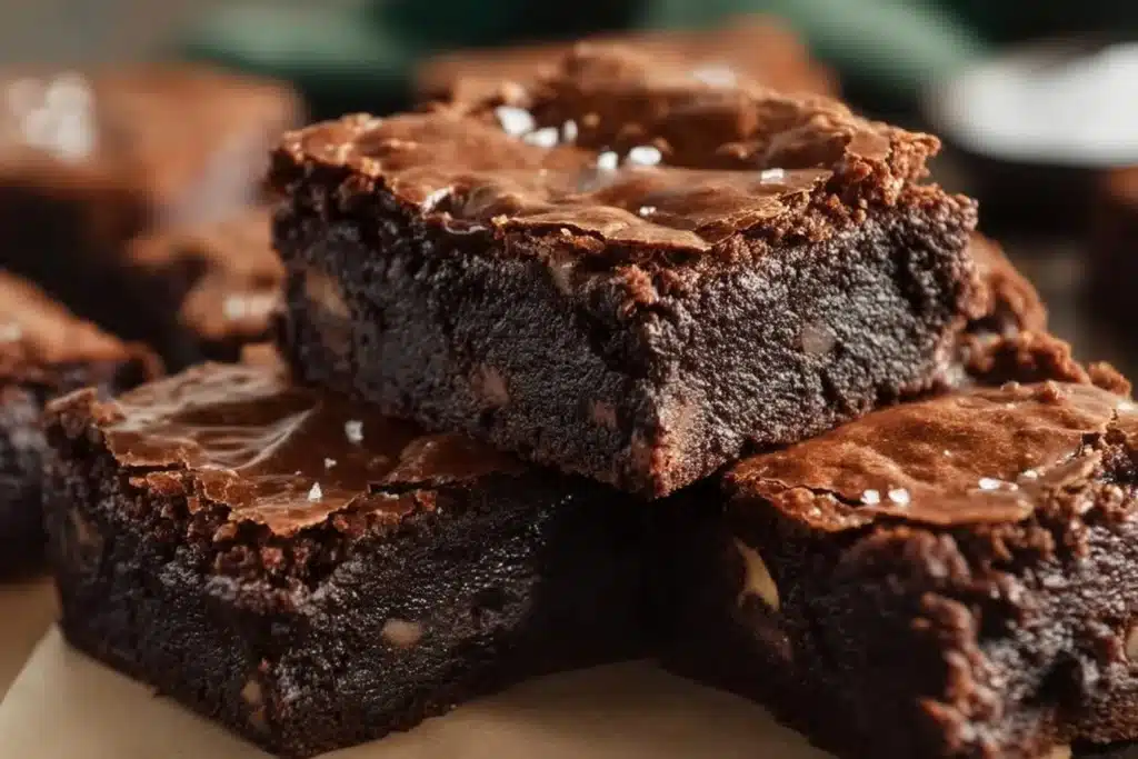 Delicious Greek Yogurt Brownies topped with chocolate and nuts.