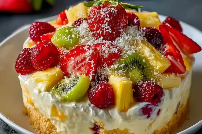 Delicious Hawaiian cheesecake salad with tropical fruit and creamy texture