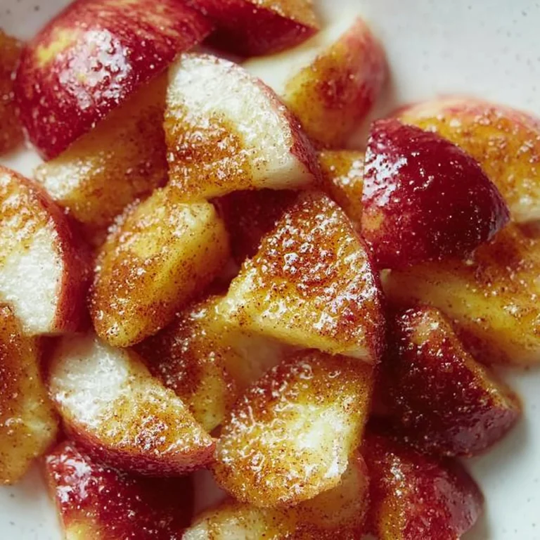 Bowl of healthy cinnamon apples with spices and a sprinkle of cinnamon on top.