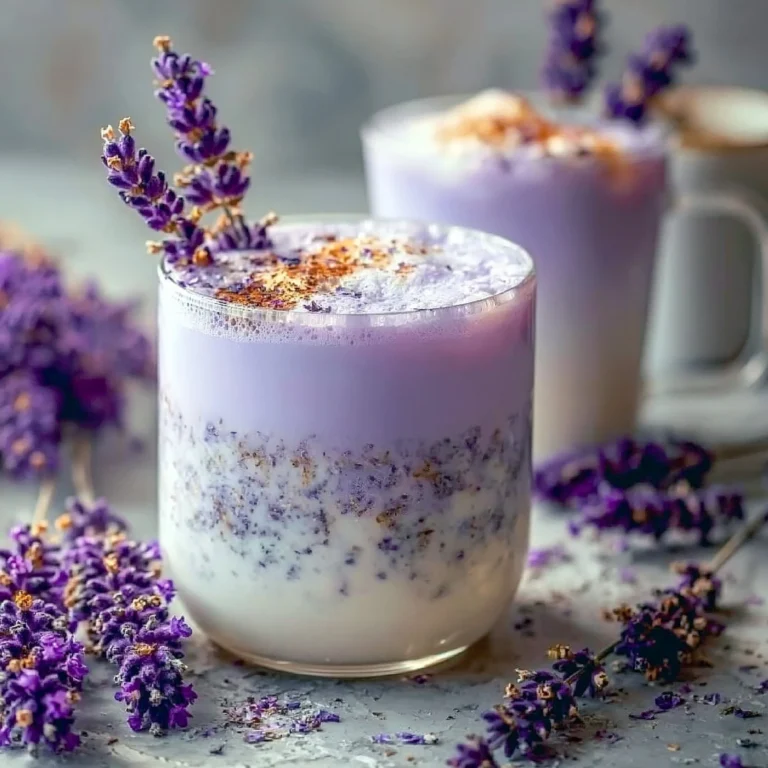 A glass of homemade lavender milk tea topped with lavender flowers