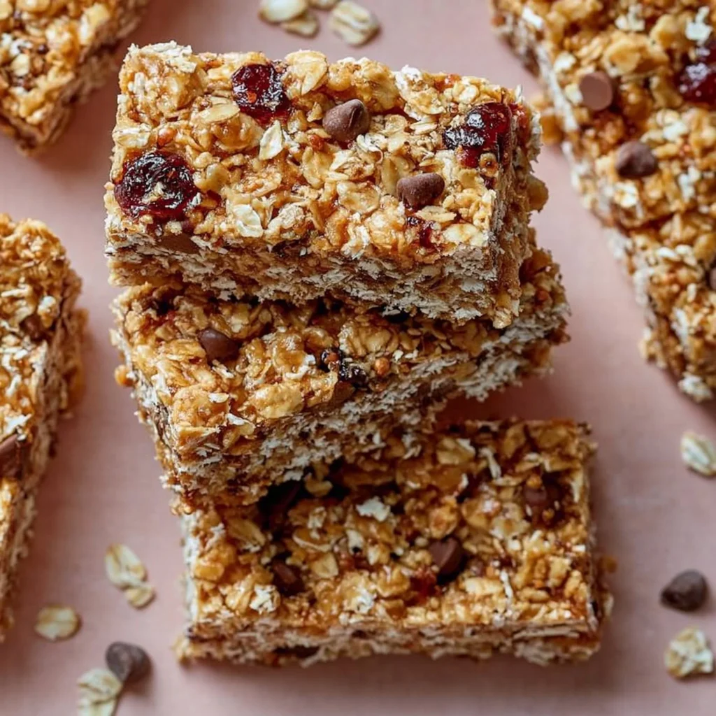 Homemade no-bake granola bars with nuts and dried fruits