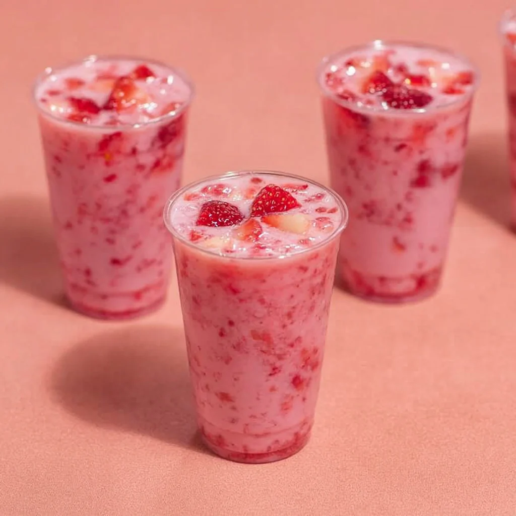 Homemade pink drink served in a glass with berries