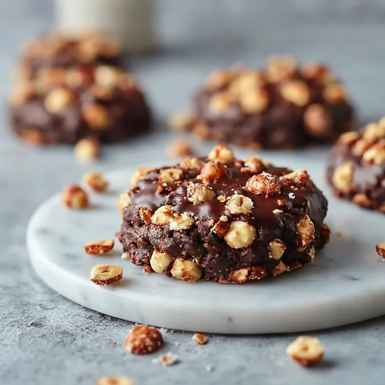 Deliciously indulgent chocolate hazelnut crunch cookies on a plate