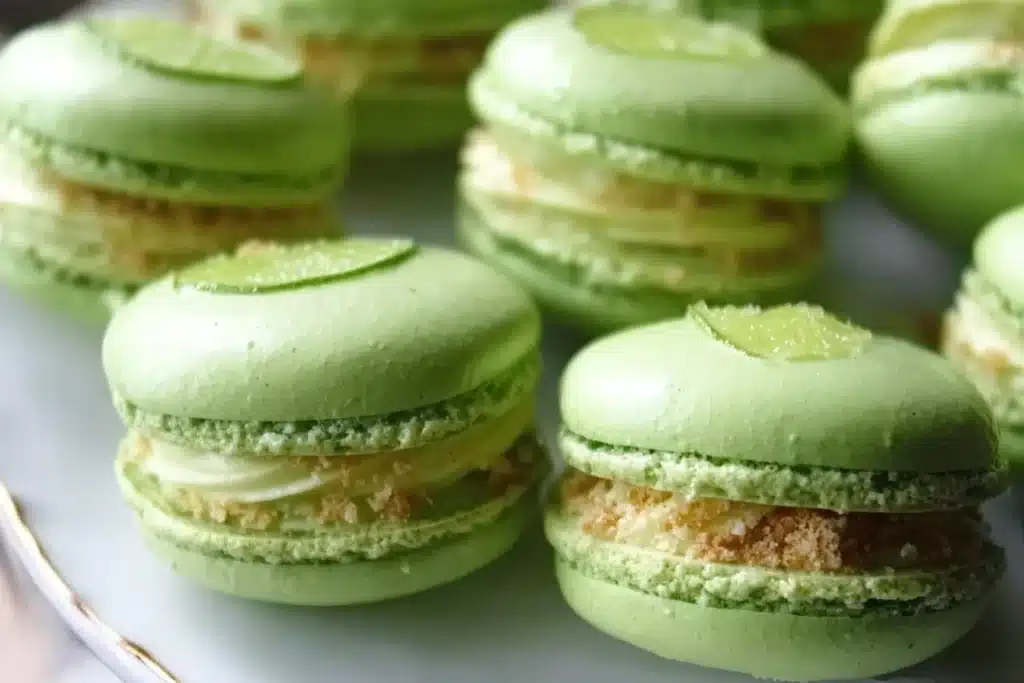 Key Lime Pie Macarons with vibrant lime filling and almond shell