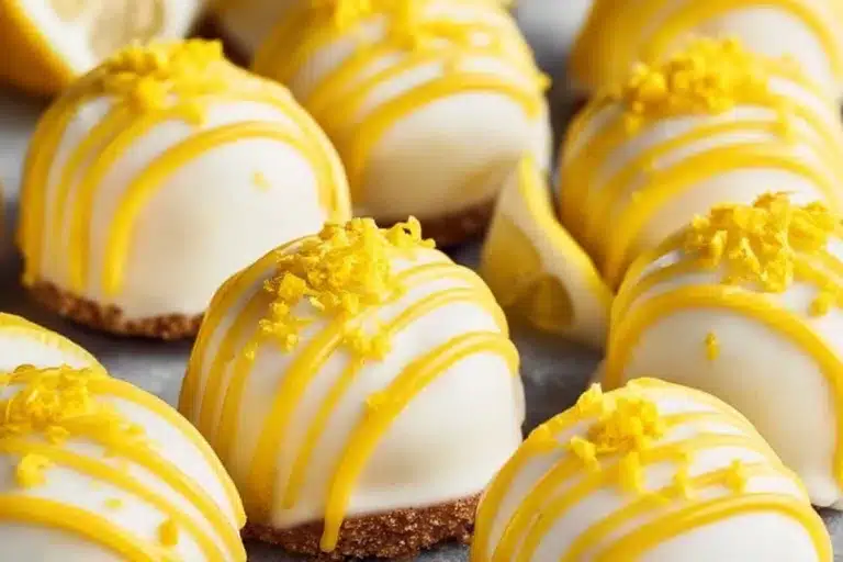 Delicious Lemon Cheesecake Bites arranged on a serving plate