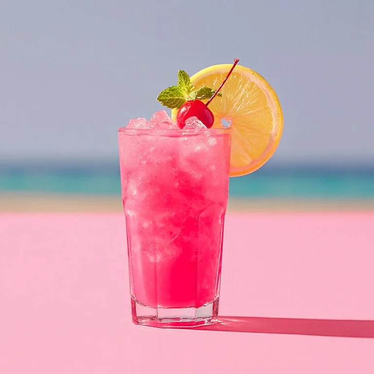 Colorful Malibu Barbie Cocktail served in a beach-themed glass with tropical garnishes.