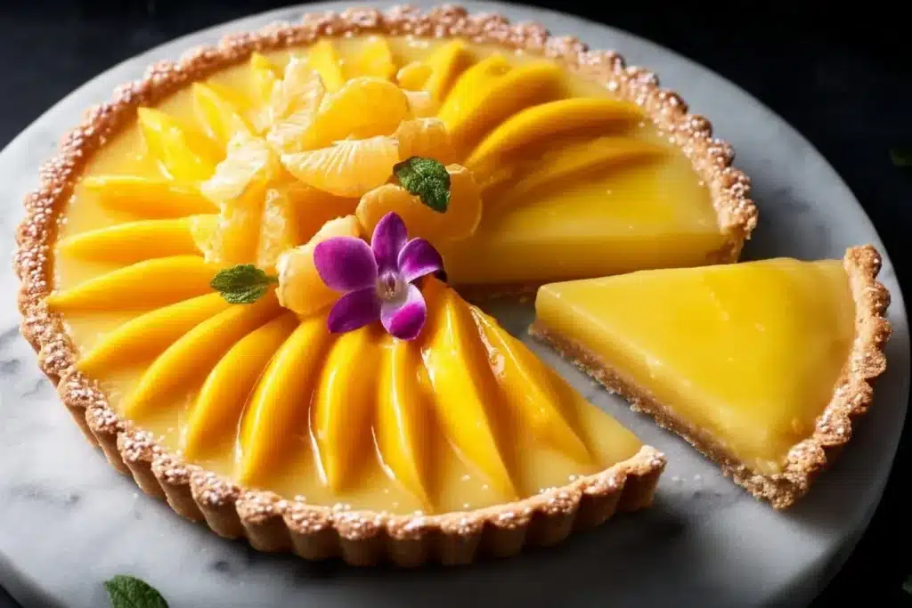 Delicious Mango Curd Tart with creamy filling and flaky crust