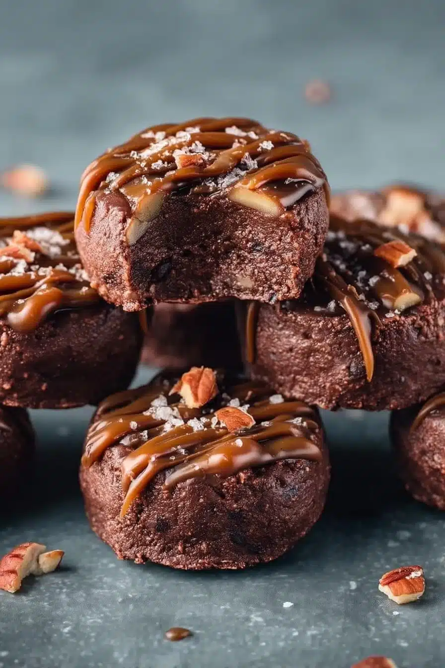 No-Bake Turtle Brownie Bites (Healthy, Vegan, Gluten-Free)