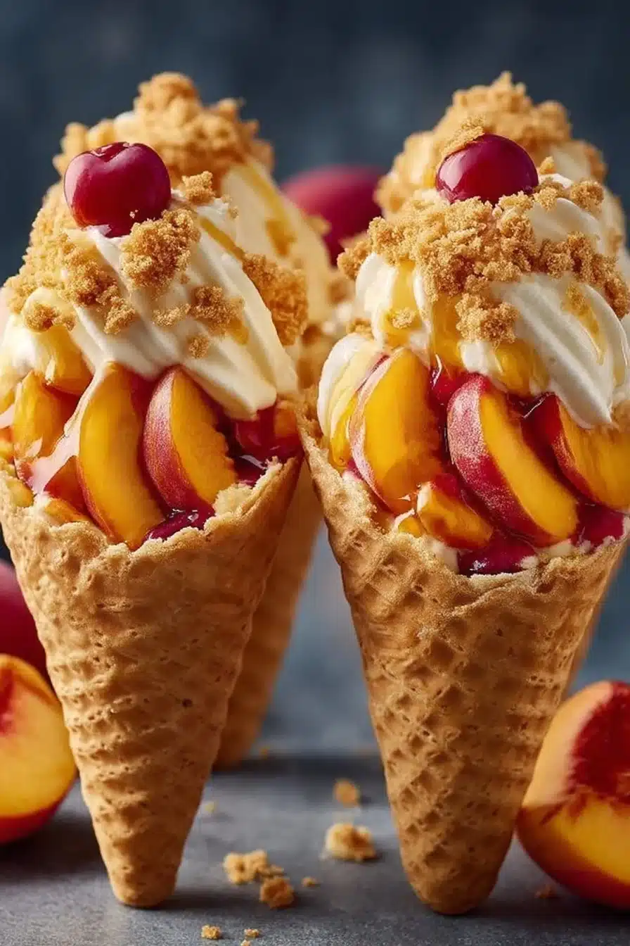 Peach Cobbler Cheesecake Cones