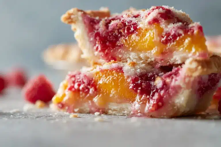 Homemade Peach Raspberry Pie with fresh fruit filling and golden crust