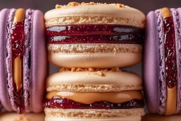 Peanut Butter and Jelly Macarons on a decorative plate