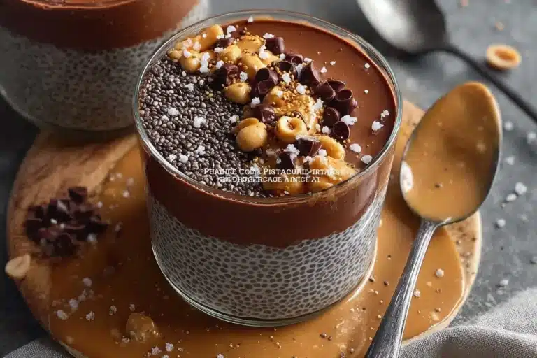 Peanut Butter Chocolate Chia Pudding served in a bowl with toppings