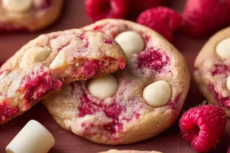Raspberry White Chocolate Cheesecake Cookies on a white plate