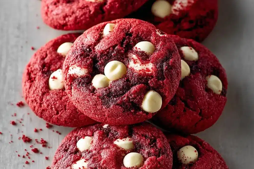 Delicious red velvet cheesecake cookies with creamy filling