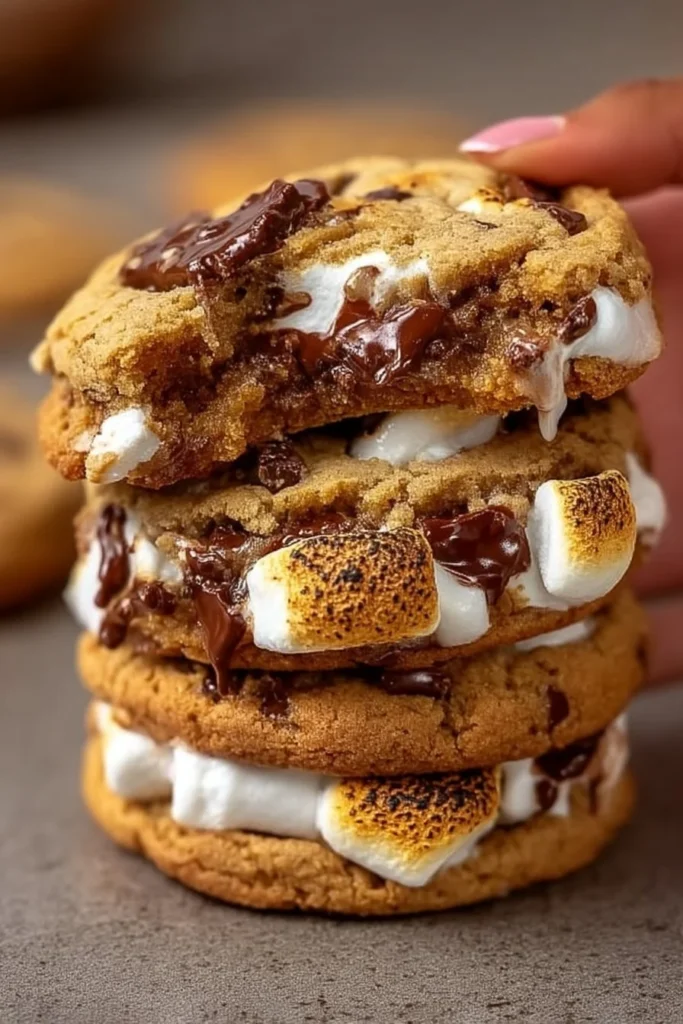 Delicious S'mores Cookies with chocolate and marshmallows on a plate