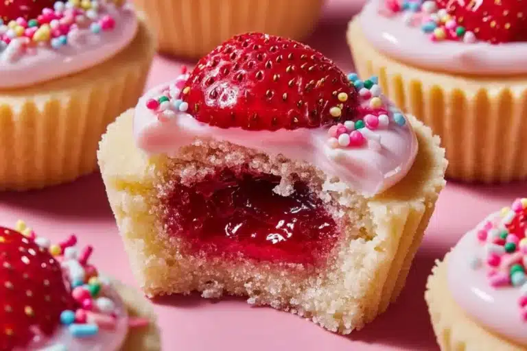 Strawberry lemon sugar cookie cups on a plate, beautifully decorated.