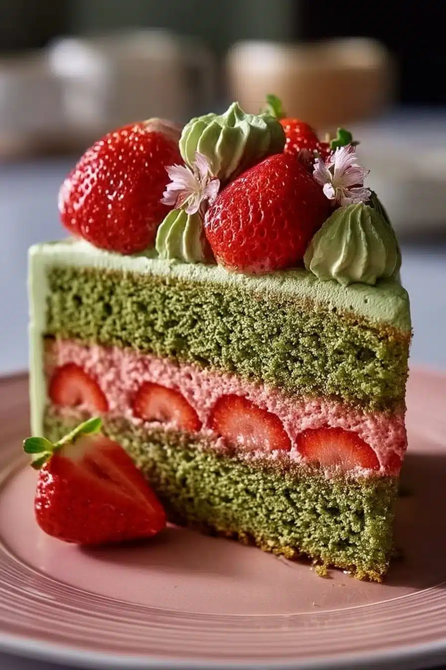 Strawberry Matcha Latte Cake - A Moist Slice of Happiness
