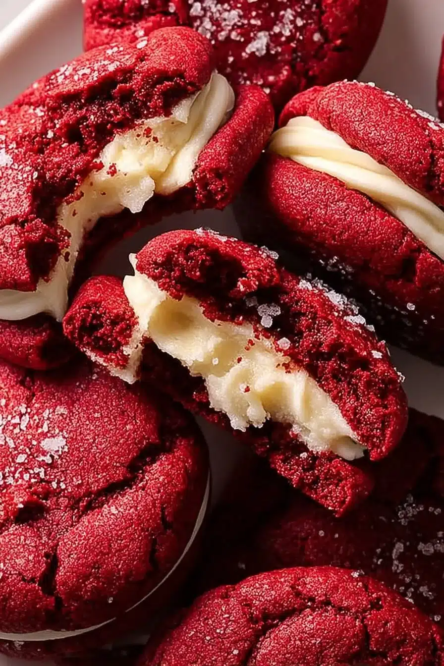 Sweet Cream Cheese Stuffed Red Velvet Cookies