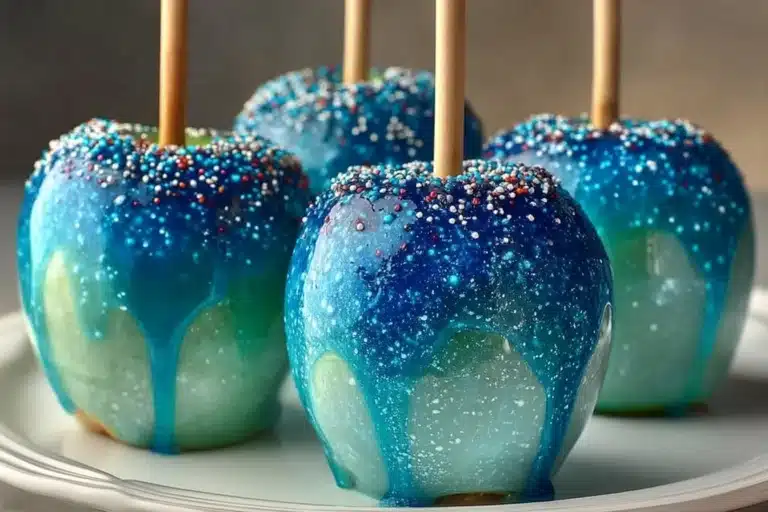 Sweet Ocean Candy Apples displayed in a colorful arrangement