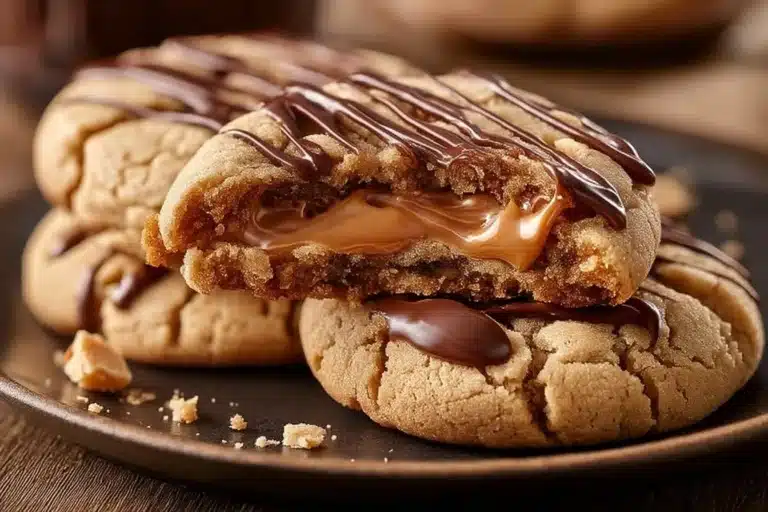Delicious Triple Reese’s Peanut Butter Cookies on a plate.