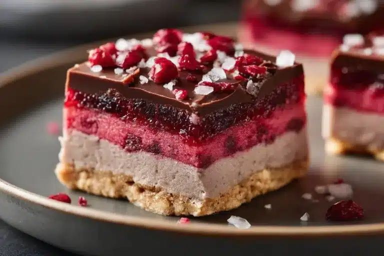 Delicious Vegan Millionaires Slice dessert made with rich chocolate and caramel layers.