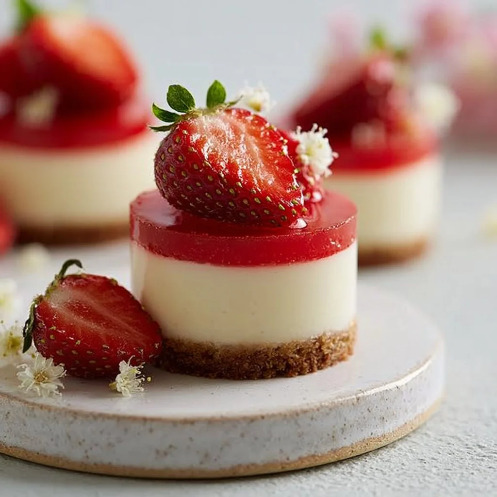 Elegant white chocolate and strawberry cheesecake mini desserts