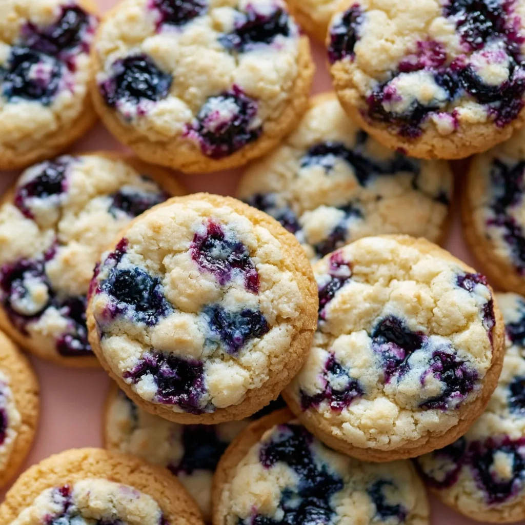 Delicious blueberry cheesecake cookies on a plate, showcasing a sweet treat.