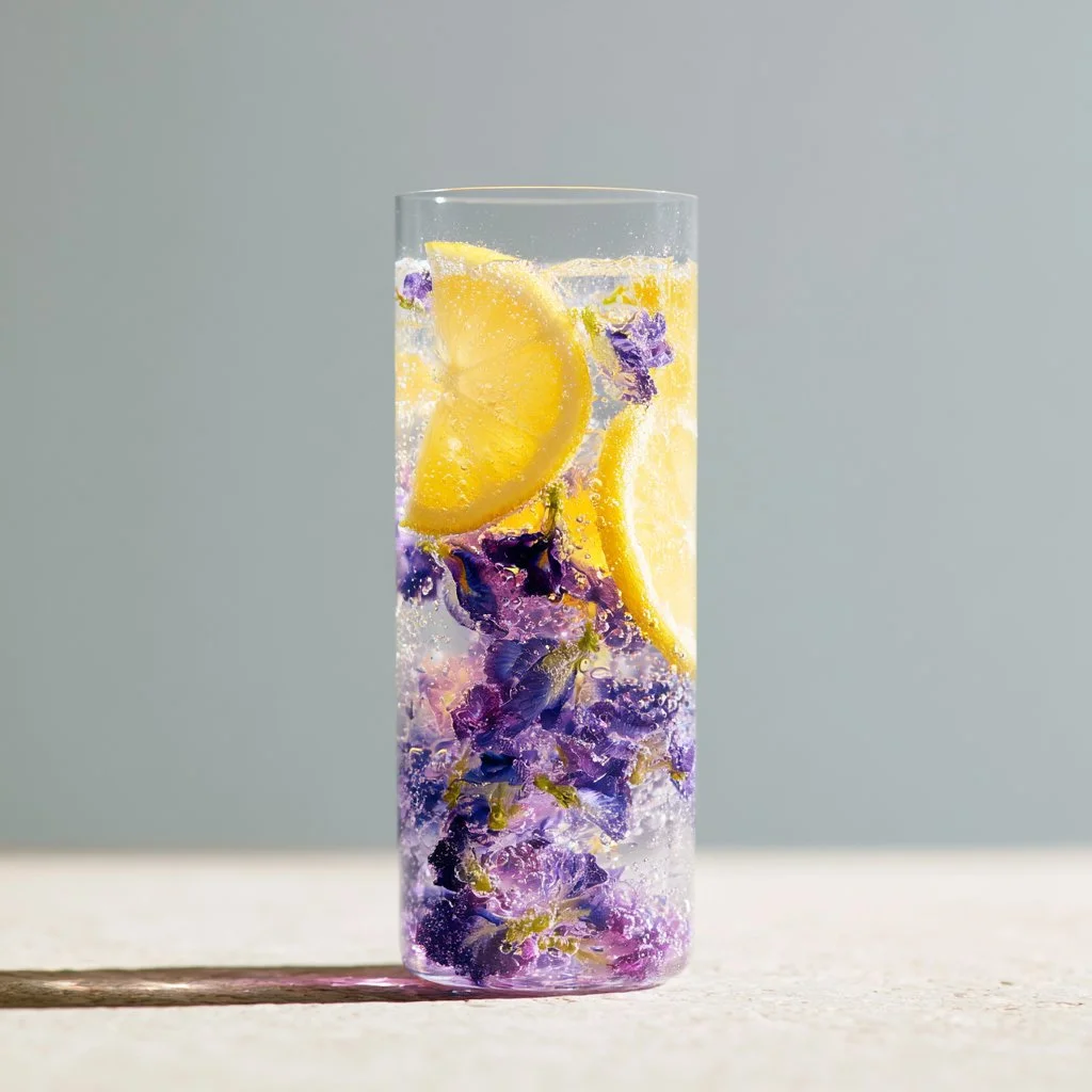 Butterfly-inspired honey lemon sparkling drink recipe with vibrant presentation