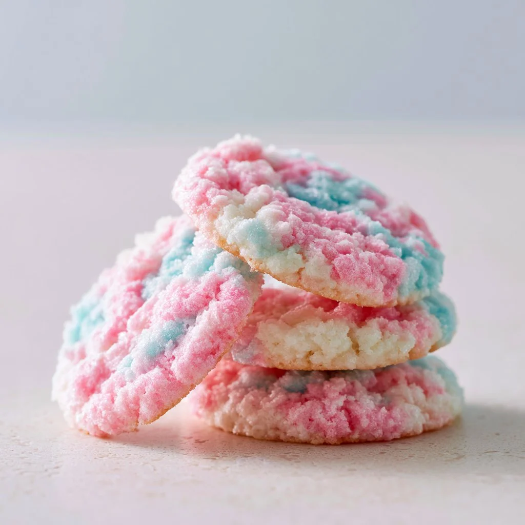 Colorful cotton candy cookies on a plate for a festive treat