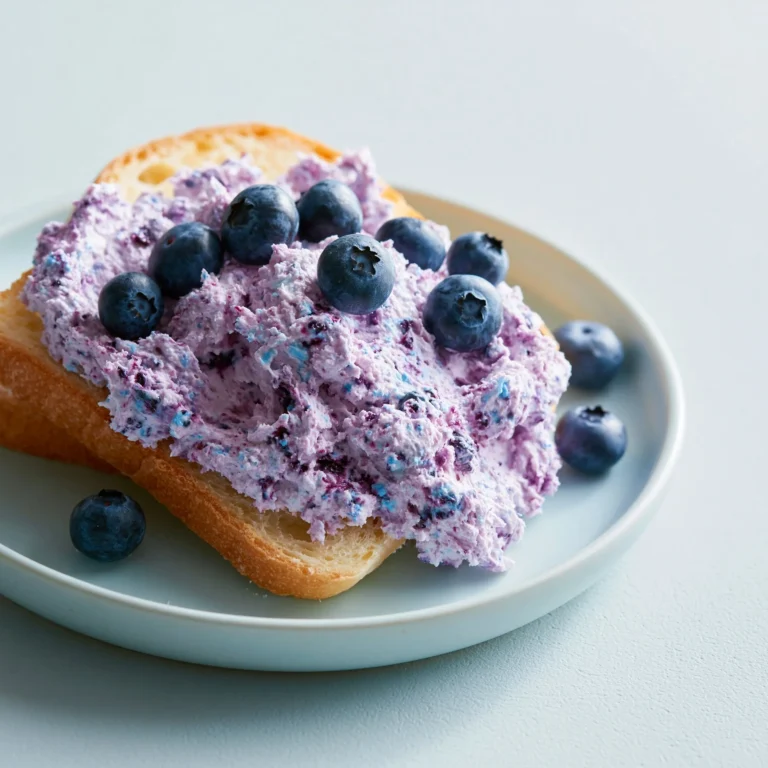 Delicious creamy whipped blueberry butter served on toast