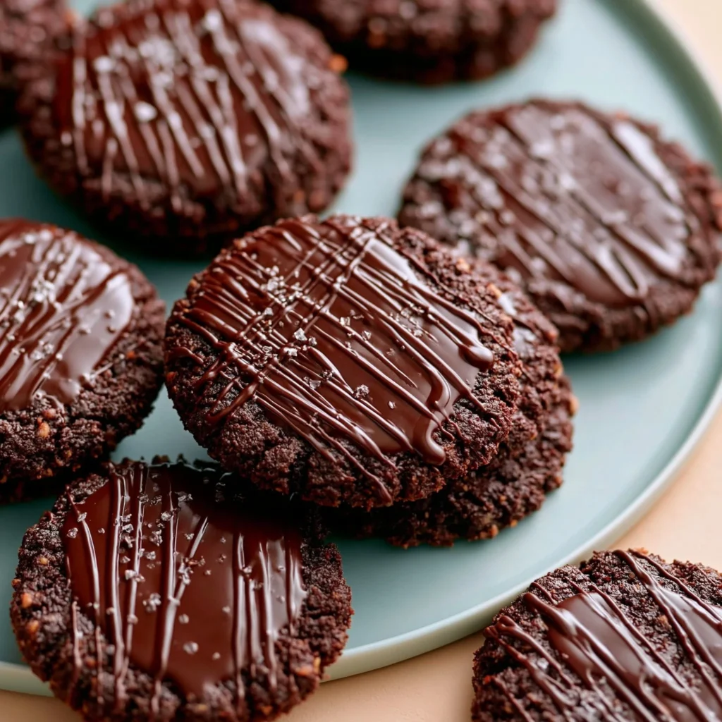 Easy chocolate condensed milk cookies on a baking tray with chocolate chips.