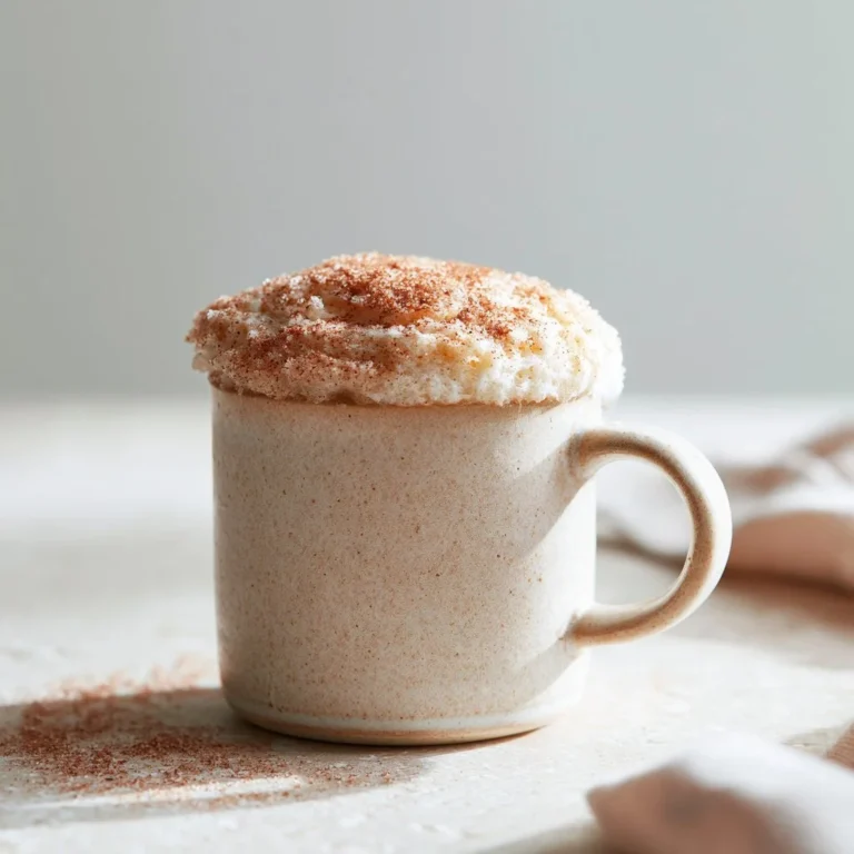 Easy cinnamon-sugar mug cake topped with a sprinkle of cinnamon and sugar