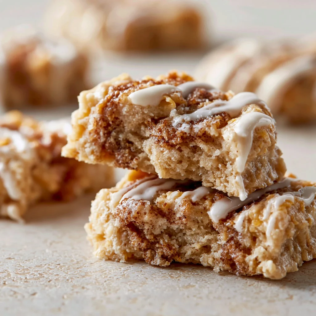 No-bake cinnamon roll cookies with icing on a plate