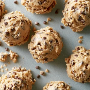 Delicious edible cookie dough served in a bowl with toppings and chocolate chips