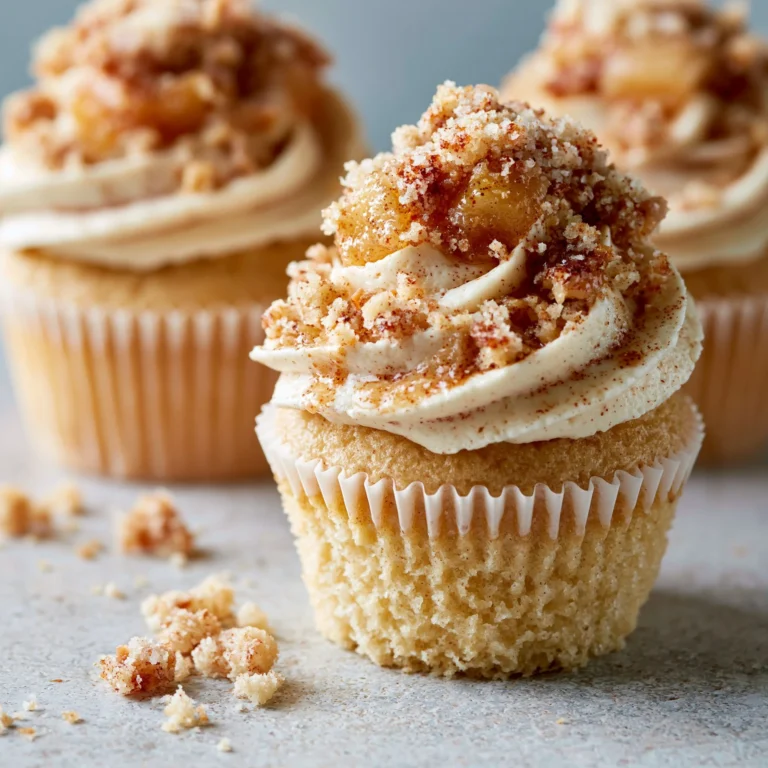 Delicious apple crumble cupcakes topped with crunchy crumble and apple slices.