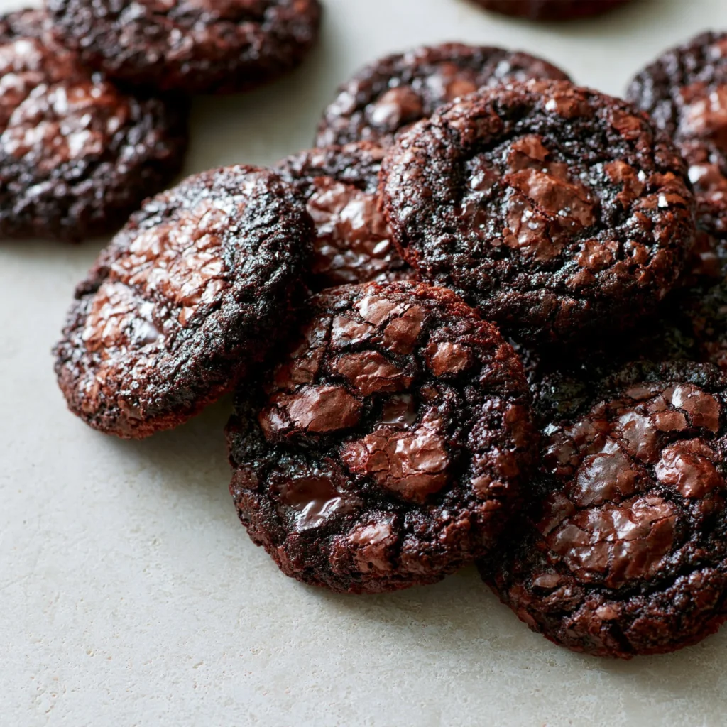 Delicious fudgy brownie cookies on a plate, perfect for dessert lovers.