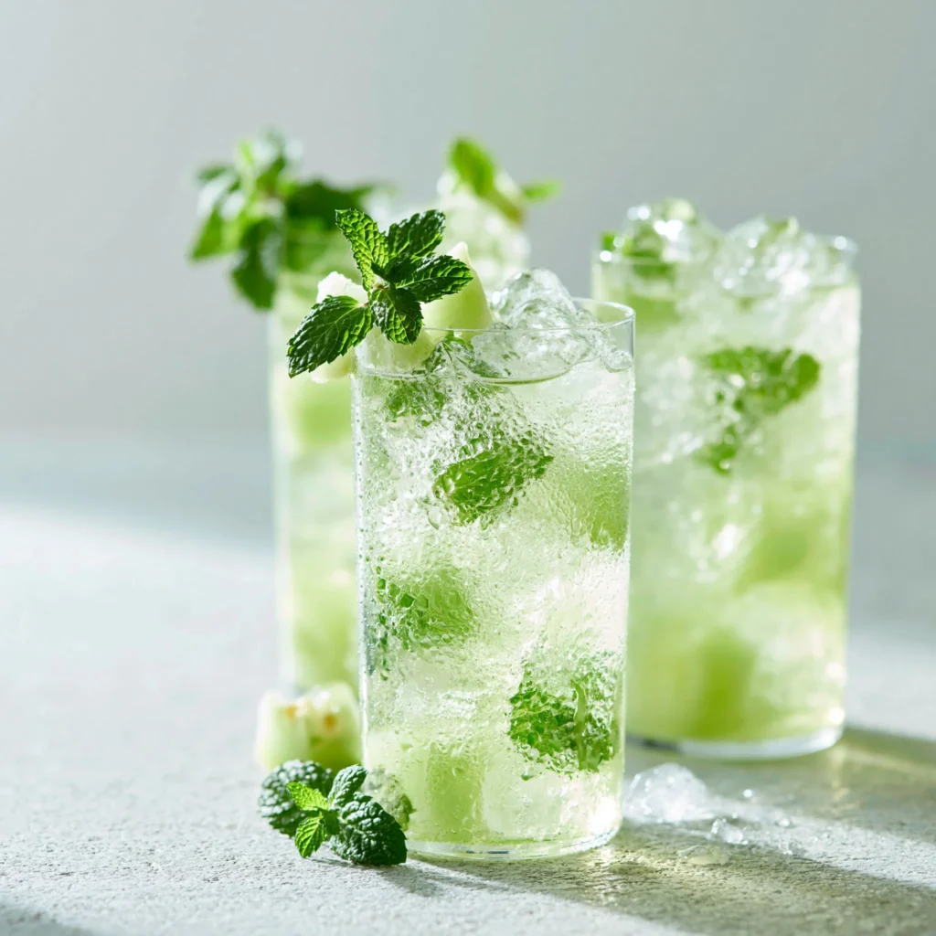 Refreshing honeydew mint iced tea served in a glass with mint leaves