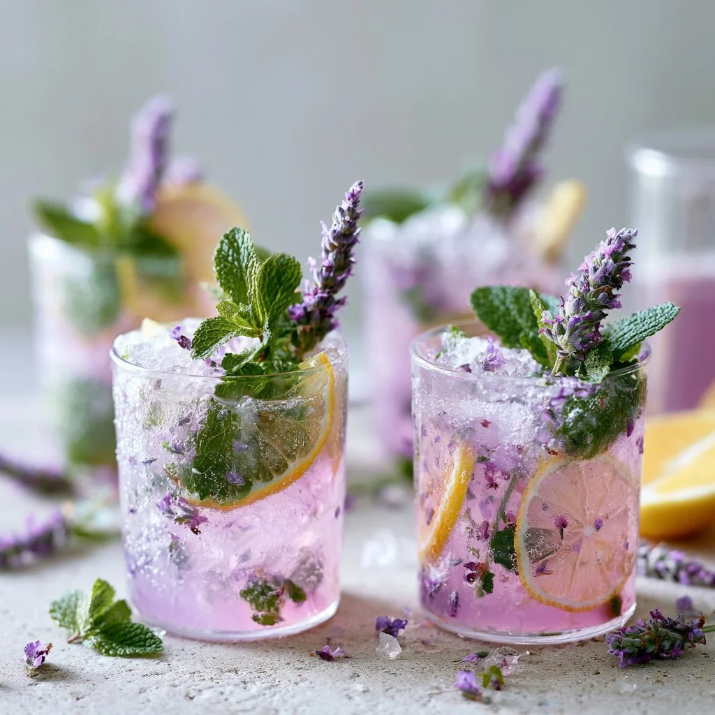 Lavender-Infused Mojito Mocktail served in a glass with fresh mint and lavender