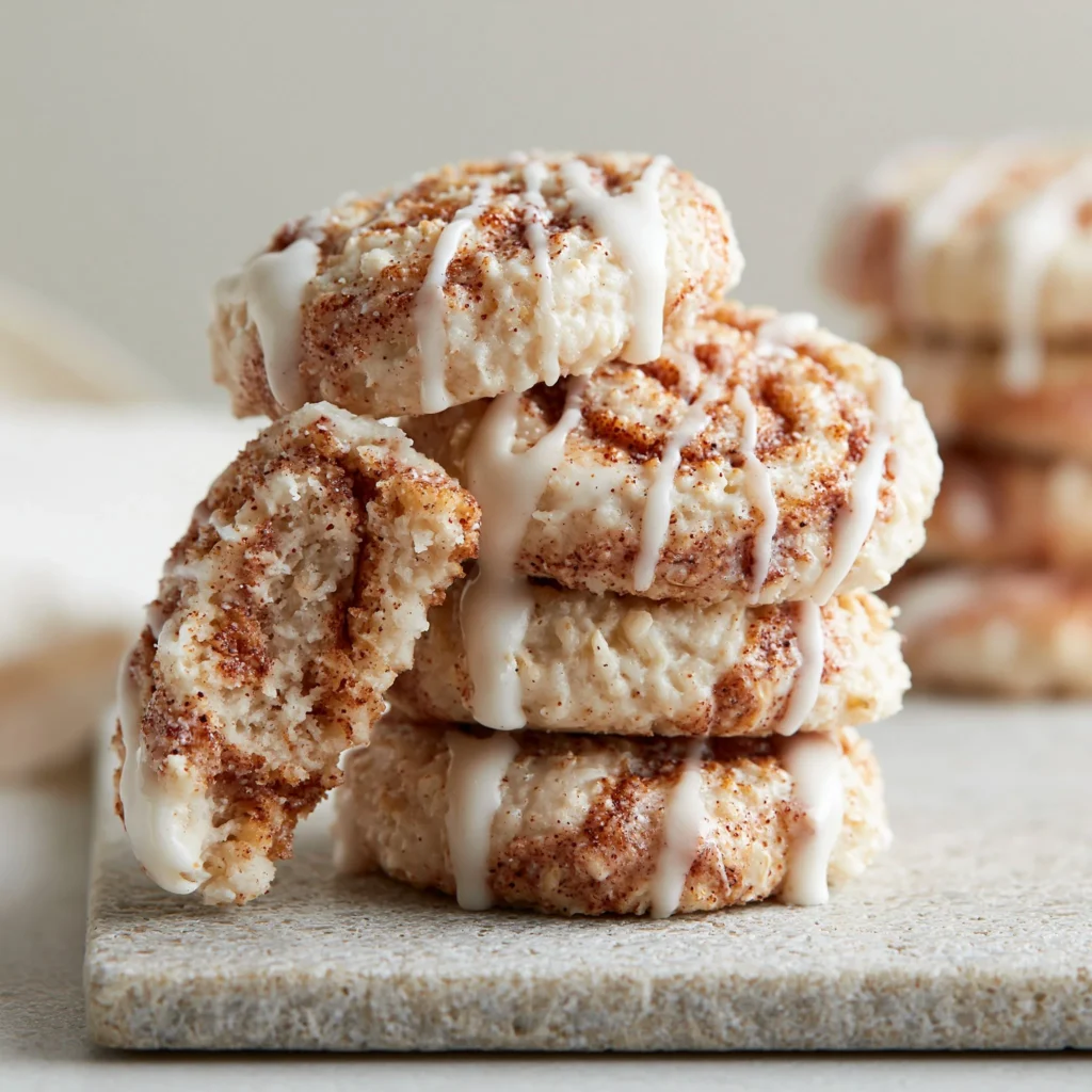 Delicious no-bake cinnamon roll cookies ready to serve.