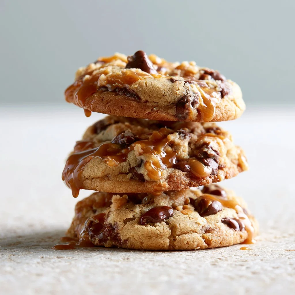 Delicious Peanut Butter Chocolate Caramel Cookies on a baking tray
