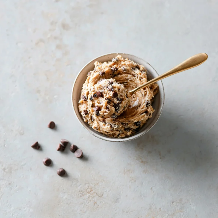 Single-serving no-bake edible cookie dough with chocolate chips.