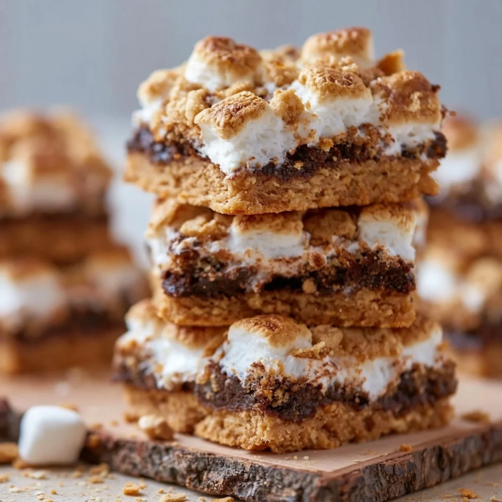 Delicious S'mores Cookie Bars with chocolate, marshmallow, and graham cracker layers