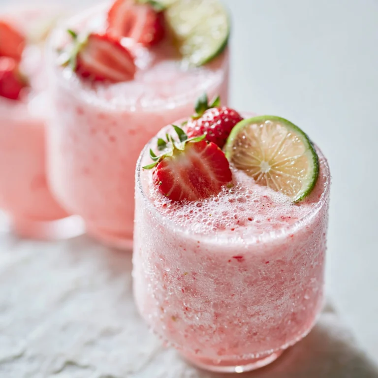 Strawberry Brazilian Lemonade served in a glass with fresh strawberries and lemons